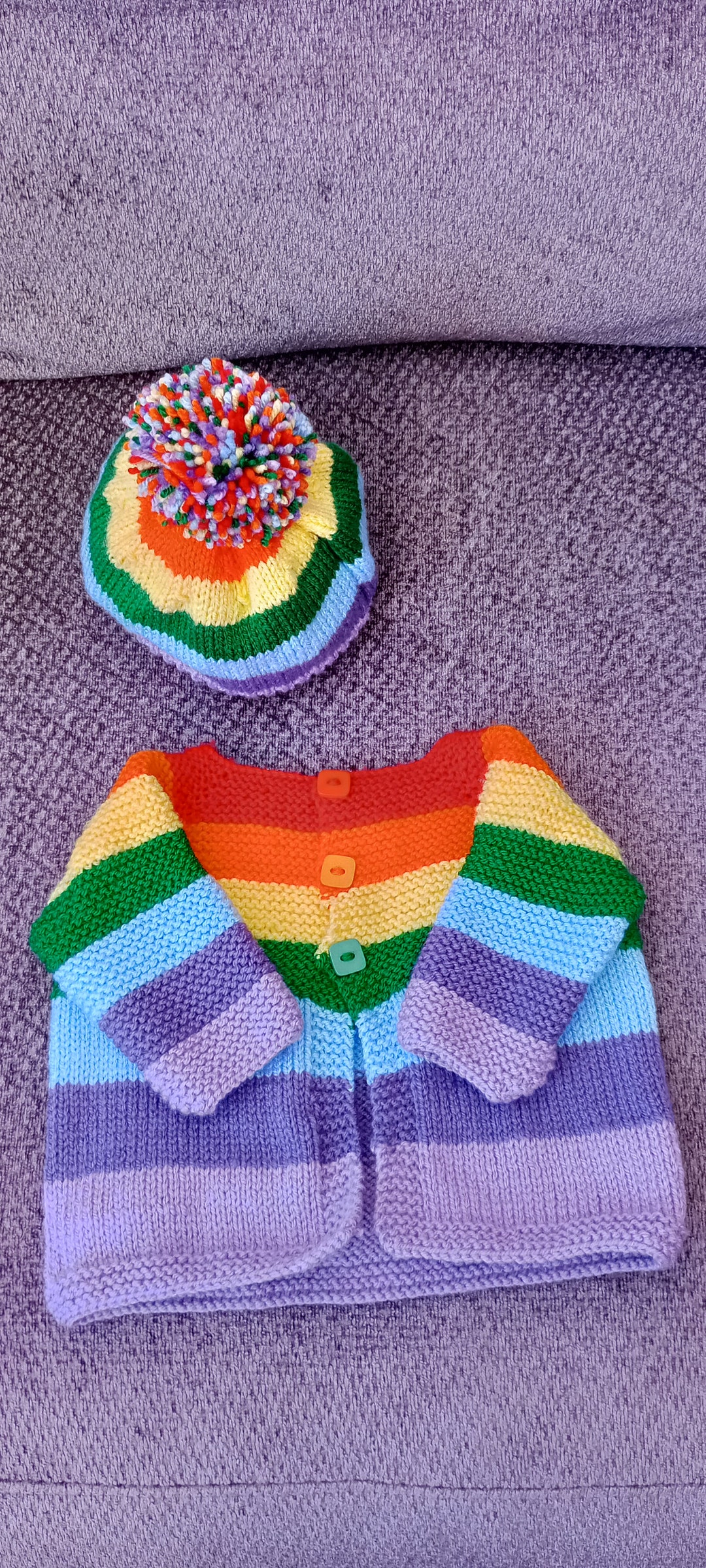 Hand Knitted Baby Cardigan and Hat Set in Rainbow Colours Etsy