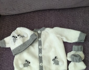 Hand Knitted Baby Bunny Rabbit Cardigan Set