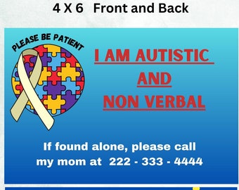 Autism ID Card, Autism Name Tag, Autism Emergency ID, Autism Safety Tag, Autism Medical Alert Tag, Non verbal Tag, Help Tag Digital Download