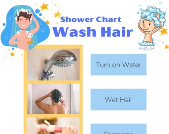 Shower Sequence Washing Hair, Visual Support Washing Head, Shower Visual Sequence, Autism Visual Support, Wash Hair on Head, Shower Routine