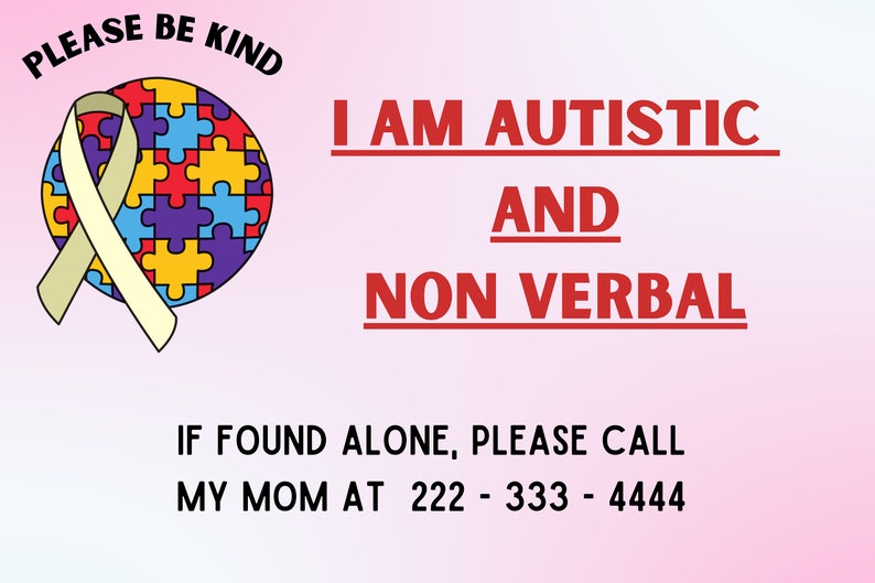 Autism ID Card, Autism Name Tag, Autism Emergency ID, Autism Safety Tag