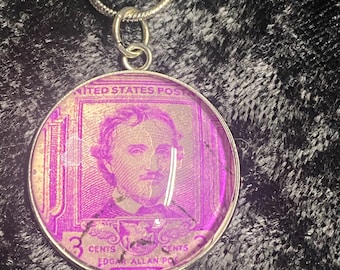 Edgar Allan Poe Stamp Pendant and Sterling Silver Necklace
