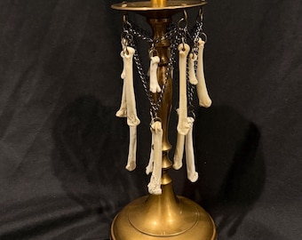 Brass candlestick holder with coyote bones gothic candelabra