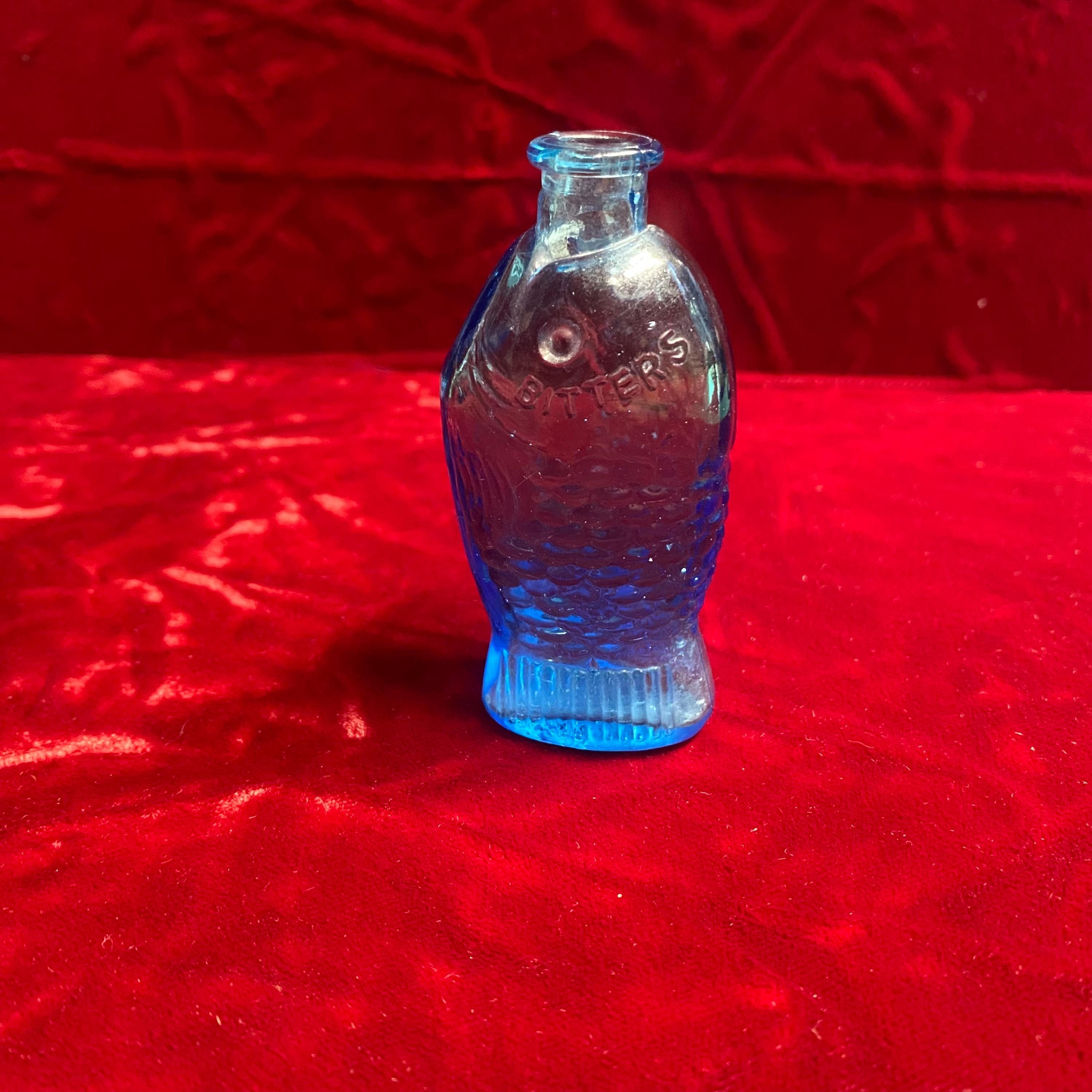 Vintage Dr. Fisch's Bitters Cobalt Blue Fish Shaped Bottle Cork
