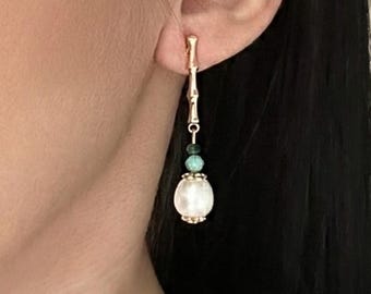 Orecchini di perle d'acqua dolce, delicati gioielli pendenti con pietre preziose per la sposa, regalo per lei