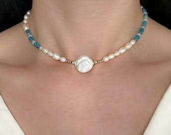 Collana di perle di giada naturale fatte a mano, collana di perle barocche d'acqua dolce, regalo per lei, elegante girocollo