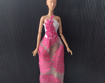 Doll outfit, pink dress for Fashion dolls 1/6 scale, 11.5-12 inches, 29-32 cm, doll clothes