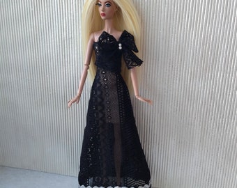 Doll's outfit, black long dress fit for Fashion dolls 1/6 scale, 11.5-12 inches, 29-32 cm, doll clothes