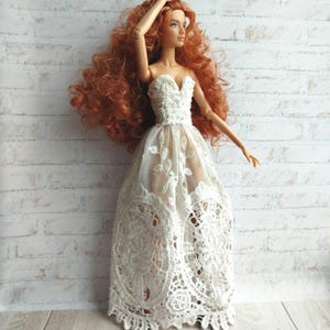 Doll white wedding long lace dress fit for Tall Fashion 1/6 scale dolls,12 inches,32cm,bride doll dress with ringstones,outfit gown,clothing