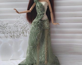 Doll dress only, elf forest fairy witch outfit,khaki chiffon dress fit for Fashion dolls 1/6 scale, 11,5-12 inches, 29-32 cm, doll clothes