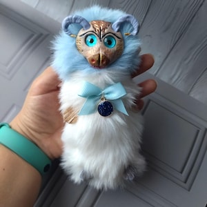 Mystical fantasy Art plush animal ram dragon, doll,soft textile OOAK artistic creature,home decor,collection one of kind interior art toy 6"