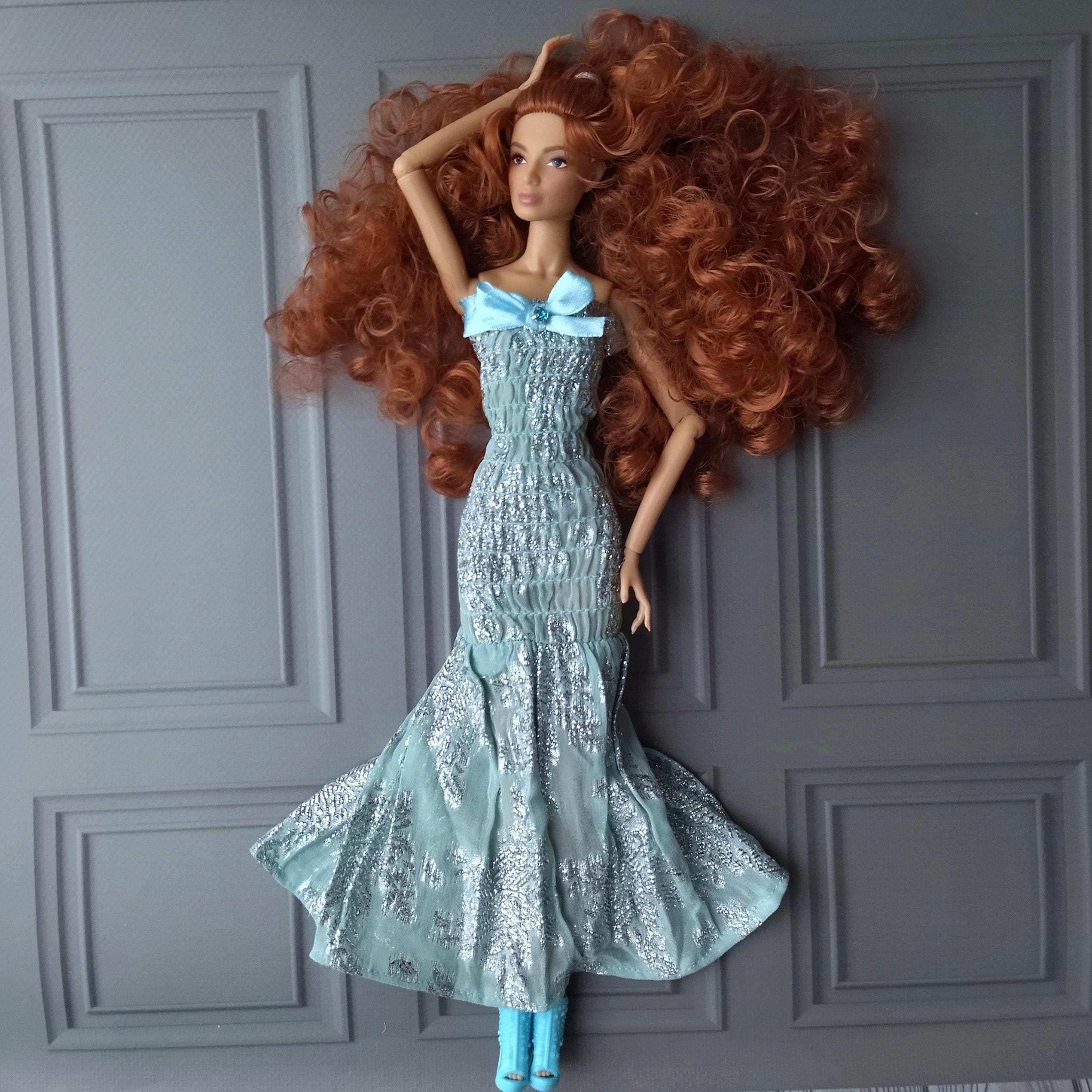 Doll light blue sparkle long dress fit for Fashion dolls 1/6 scale, 11,5-12 inches, 29-32 cm, doll clothes ball gown outfit