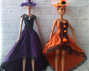 Doll Halloween witch gown, dress and hat fit for Fashion dolls 1/6 scale, 11,5-12 inches, 29-32 cm,doll clothing
