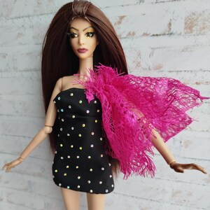 Doll&#39;s little black dress fit for Fashion dolls 1/6 scale, 11,5-12 inches, 29-32 cm, doll clothes, short dress with ringstones