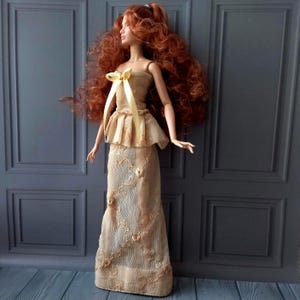 Doll&#39;s outfit beige long tulle dress fit for tall Fashion dolls 1/6 scale, 12 inches, 32 cm, doll clothes