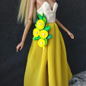 Doll&#39;s outfit, yellow long chiffon dress 1/6 scale dolls, 11.5-12 inches, 29-32 cm, doll clothes