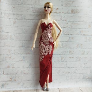 Doll clothes outfit, long cotton embroidered dress fit for Fashion dolls 1/6 scale, 12 inches, 32 cm, doll gown