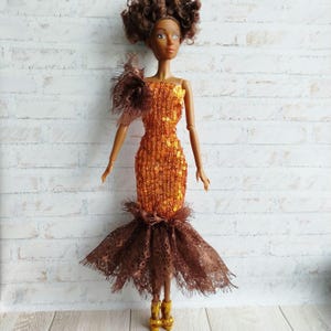 Doll mermaid dress orange sequins fit for Fashion dolls 1/6 scale, 11,5-12 inches, 29-32 cm, doll clothing outfit