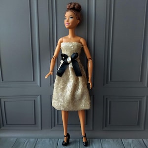 Doll glossy shiny outfit light gold sequins dress fit for Fashion dolls 1/6 scale, 11,5-12 inches, 29-32 cm, doll gown clothes clothing