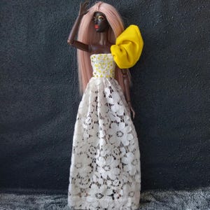 Doll wedding outfit,gown,ivory long lace dress for 1/6 scale dolls, 12 inches,32 cm, bride doll dress with ringstones