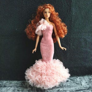 Doll ruffles pink dress mermaid fit for Fashion dolls 1/6 scale, 11,5-12 inches, 29-32 cm, doll clothing outfit