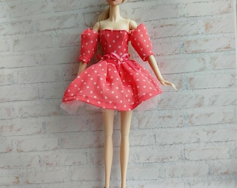 Doll's outfit, short cocktail polka-dot dress fit for Fashion dolls 1/6 scale, 11,5-12 inches, 29-32 cm, doll clothes