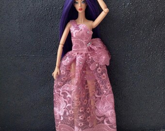 Doll's outfit,dusty pink rose embroidered ball gown princess dress fit for Fashion dolls 1/6 scale, 11,5-12 inches, 29-32 cm, doll clothes
