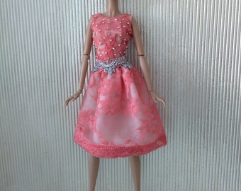 Doll's outfit, pink lace cocktail dress fit for Fashion dolls 1/6 scale, 11,5-12 inches, 29-32 cm, doll clothes