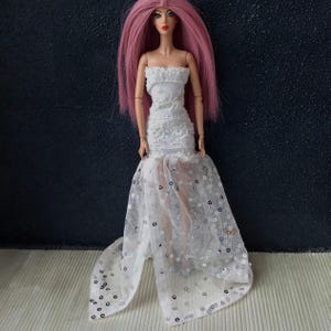 Doll wedding outfit,gown, white long lace dress for 1/6 scale dolls,11.5-12 inches,29-32 cm, bride doll dress with ringstones,sequins