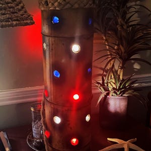 Retro Starlite Bamboo Tiki Bar Swag Light Red White Blue Handmade Club Art Light
