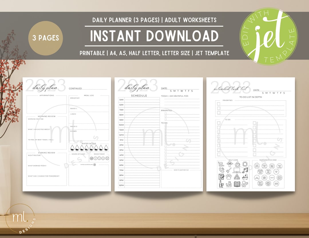 Daily Planner | Printable Planner | Instant Download | A4, A5, Half ...