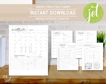 Planificador diario, Planificador semanal, Planificador mensual, Paquete de planificador imprimible, Conjunto de planificador, Inserciones de planificador, Descarga instantánea, Planificador rellenable