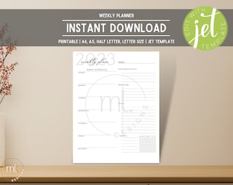 Weekly Calendar Planner | Printable Planner | Instant Download | A4, A5, Half Letter and Letter Size | Calendar Template