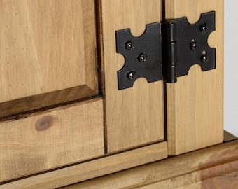 Original Corona Mexican Pine Furniture Black Metal Hinges For Doors With Screws.