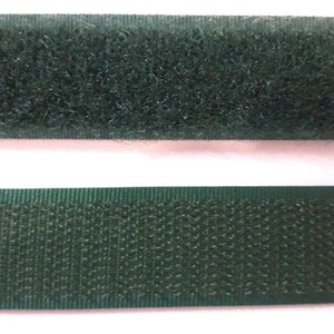 May include: Two pieces of dark green hook and loop fastener tape. The top piece is the fuzzy side and the bottom piece is the hook side.