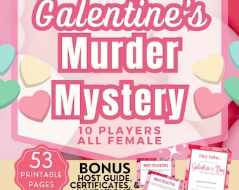 Galentines Valentine Murder Mystery Game, All Female, 10 Characters Holiday Family Murder Mystery Dinner, Printable Invitation, Downloadable