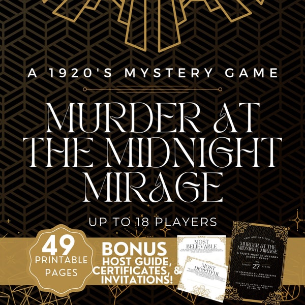 1920s Murder Mystery Game for up to 18, Speakeasy Murder Mystery Dinner, Printable Invitation, Certificates, Host Guide, Downloadable