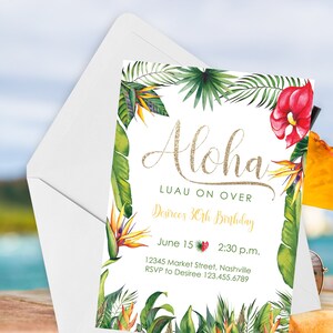 Aloha Birthday Invitation Download & Edit, Luau Summer Birthday Party, Beach Tropical Adult Birthday Invitation, Pool Party Invitation