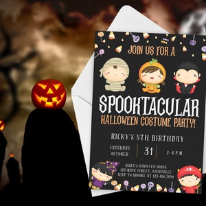 Kids Halloween Birthday Invitation, Editable Halloween Party Invite, Kids Costume Party Birthday, Hey Boo Spooky Invitation, HAL6