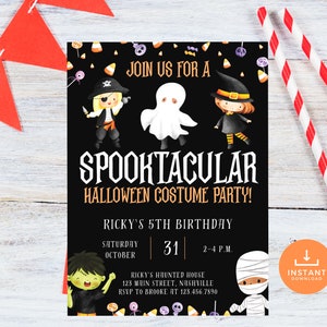 Kids Halloween Birthday Invitation, Editable Halloween Party Invite, Kids Costume Party Birthday, Hey Boo Spooky Invitation, HAL7