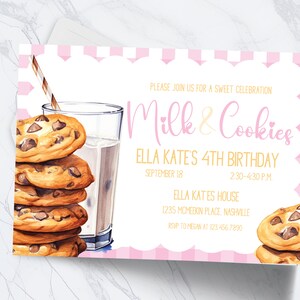Milk & Cookies Birthday Invitation, First Birthday Cookie Party, Milk and Cookies Baby Shower, Cookie Party Invite, Girl First Birthday MIL2