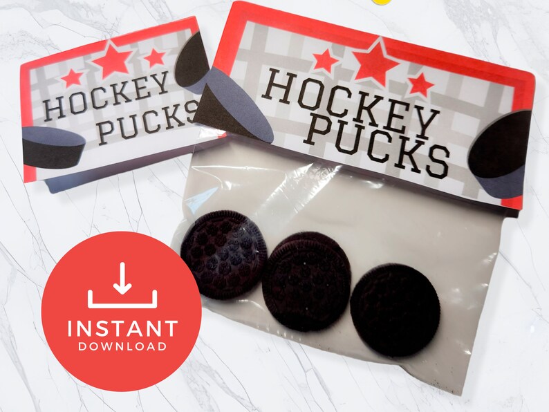 Red Ice Hockey Party Favors Toppers Hockey Birthday Bag Etsy