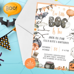 Kids Halloween Second Birthday Invitation, Boo is 2 Halloween Party Invite, Two Spooky Birthday Invitation, Second Birthday Invitation HAL11