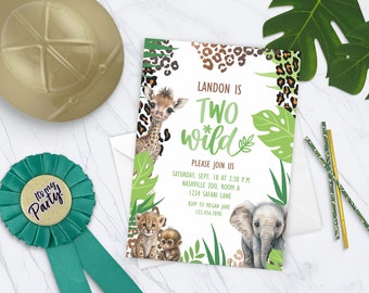 Safari Birthday Invitation, Two Wild Birthday Invite, Jungle Invitation, Jungle Animal Party, Safari Birthday Digital Editable Invite SAF3