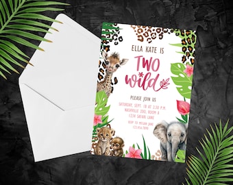 Safari Birthday Invitation, Two Wild Birthday Invite, Jungle Invitation, Jungle Animal Party, Safari Birthday Digital Editable Invite SAF4