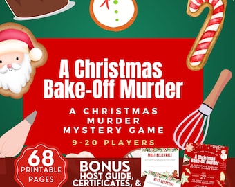 Christmas Murder Mystery Game for 9- 20, Christmas Games for Groups, Christmas Work Games, Printable Invitation, Certificates, Host Guide