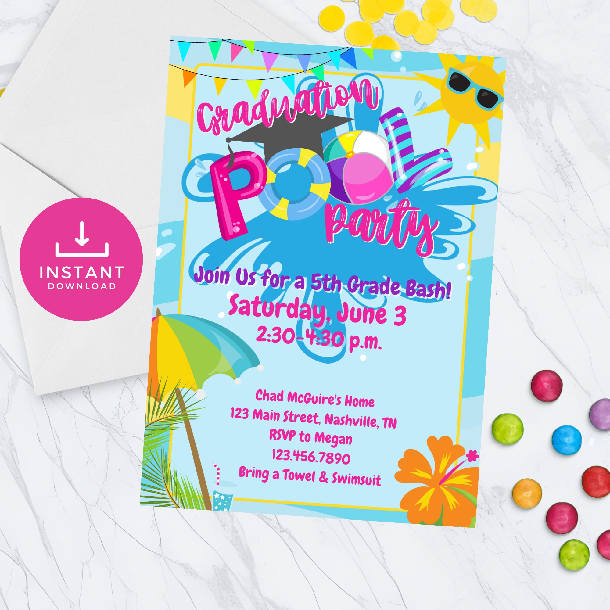 Graduation Pool Party Invitation, Graduation Pool Party, Pool Party ...