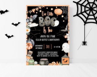 Kids Halloween Second Birthday Invitation, Boo is 2 Halloween Party Invite, Two Spooky Birthday Invitation, Second Birthday Invitation HAL10