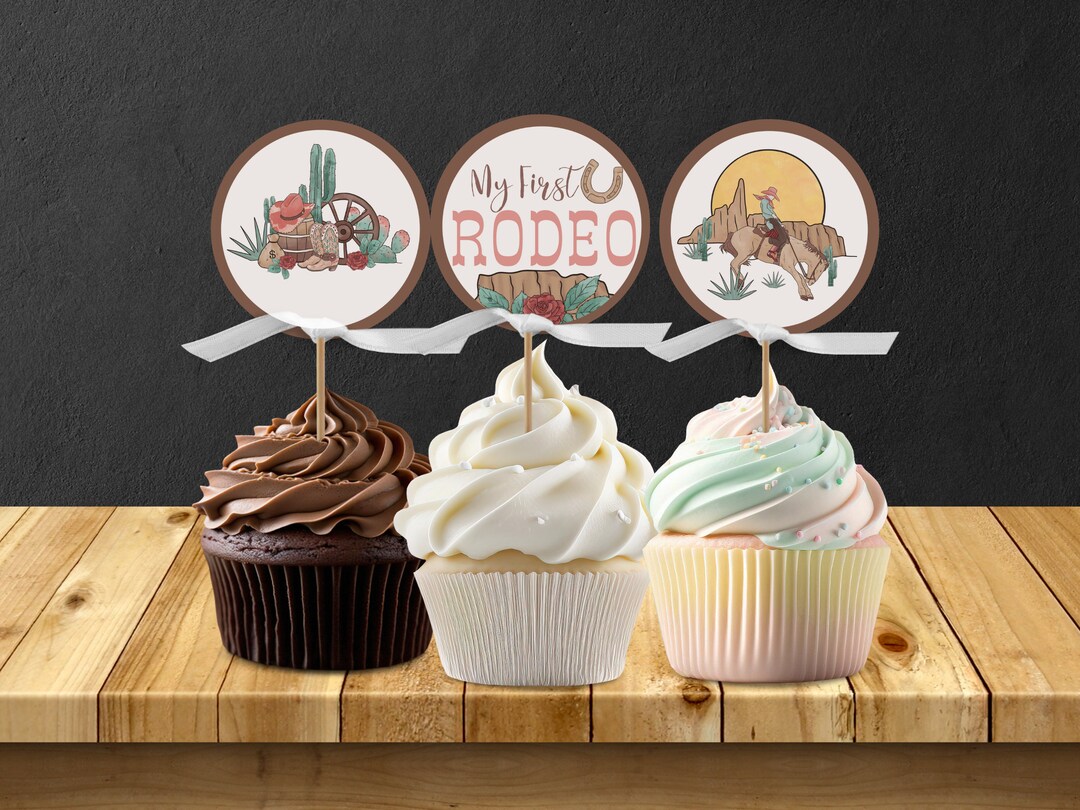 First Rodeo Birthday Cupcake Toppers, Wild West Birthday Party Decor