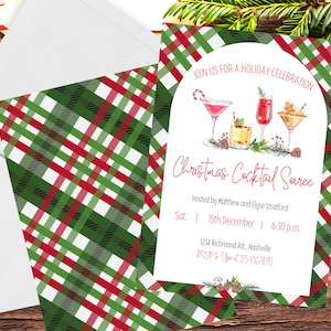 Plaid Christmas Party Invitation, Christmas Cocktails Party Invite, Christmas Party Printable, Holiday Party Invitation Christmas Invitation